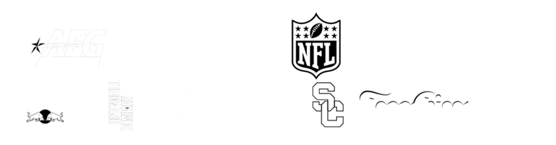 Partner brand logos: AEG, Beatbox, Coast Contra, NFL, Puma, Abbott Elementary, Red Bull, SpringHill Company, Team USA, Twitter, USC, Topo Chico